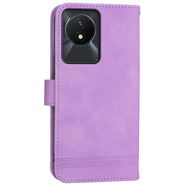 DIERFENG DF-03 Scratch-proof Cover for vivo Y02A 4G , Lines Imprinted Wallet Stand Mobile Leather Case - Purple