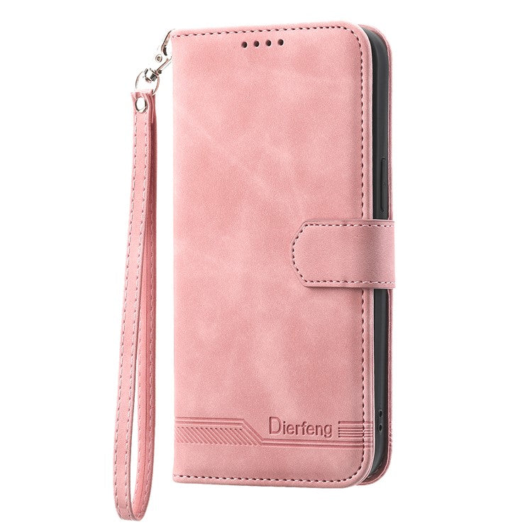 DIERFENG DF-03 Scratch-proof Cover for vivo Y02A 4G , Lines Imprinted Wallet Stand Mobile Leather Case - Pink