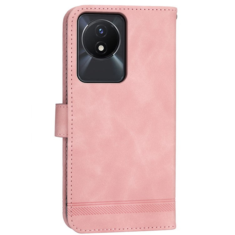 DIERFENG DF-03 Scratch-proof Cover for vivo Y02A 4G , Lines Imprinted Wallet Stand Mobile Leather Case - Pink