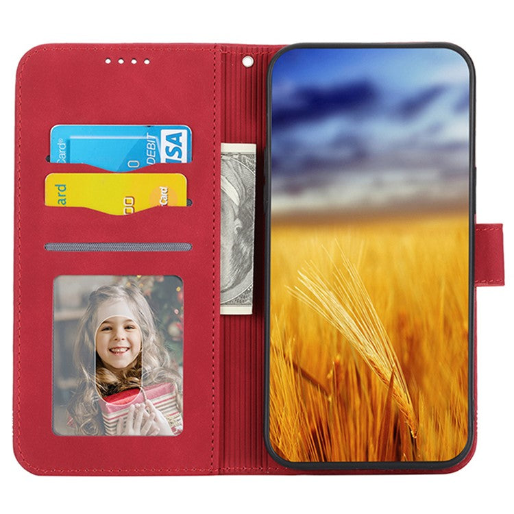 DIERFENG DF-03 Scratch-proof Cover for vivo Y02A 4G , Lines Imprinted Wallet Stand Mobile Leather Case - Red