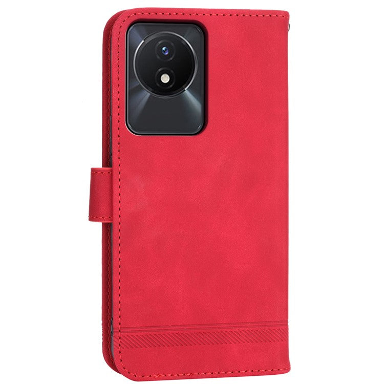 DIERFENG DF-03 Scratch-proof Cover for vivo Y02A 4G , Lines Imprinted Wallet Stand Mobile Leather Case - Red