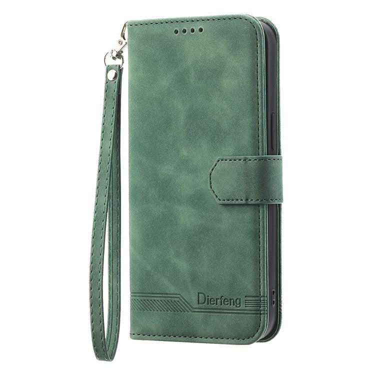 DIERFENG DF-03 Scratch-proof Cover for vivo Y02A 4G , Lines Imprinted Wallet Stand Mobile Leather Case - Green