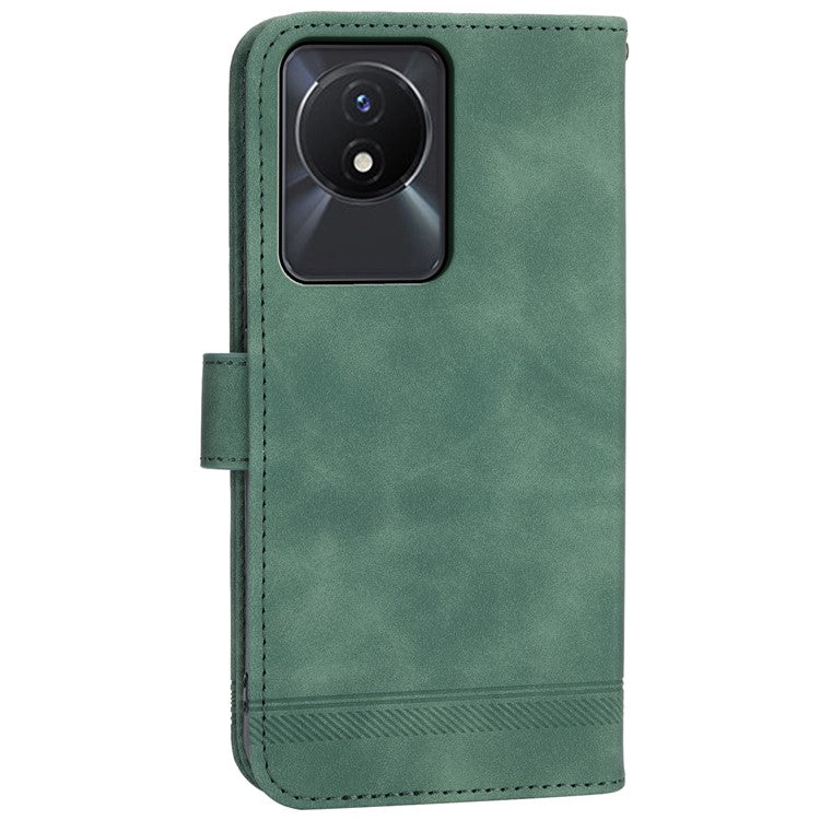 DIERFENG DF-03 Scratch-proof Cover for vivo Y02A 4G , Lines Imprinted Wallet Stand Mobile Leather Case - Green