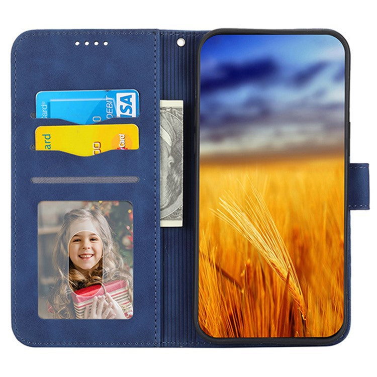 DIERFENG DF-03 Scratch-proof Cover for vivo Y02A 4G , Lines Imprinted Wallet Stand Mobile Leather Case - Blue