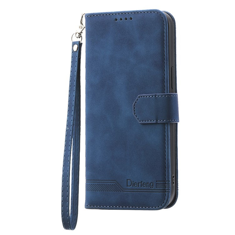 DIERFENG DF-03 Scratch-proof Cover for vivo Y02A 4G , Lines Imprinted Wallet Stand Mobile Leather Case - Blue