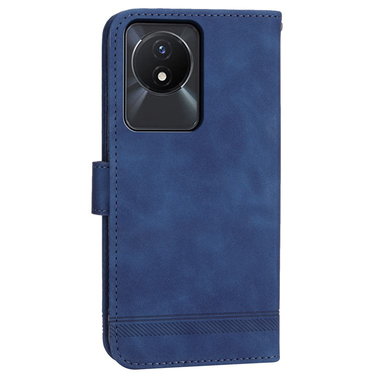 DIERFENG DF-03 Scratch-proof Cover for vivo Y02A 4G , Lines Imprinted Wallet Stand Mobile Leather Case - Blue