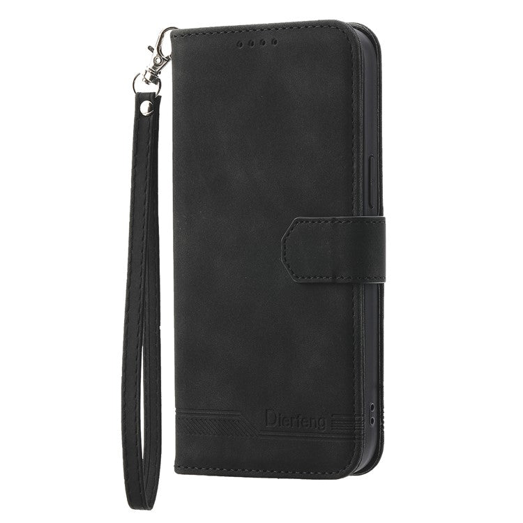 DIERFENG DF-03 Scratch-proof Cover for vivo Y02A 4G , Lines Imprinted Wallet Stand Mobile Leather Case - Black