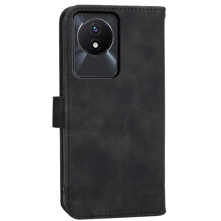 DIERFENG DF-03 Scratch-proof Cover for vivo Y02A 4G , Lines Imprinted Wallet Stand Mobile Leather Case - Black