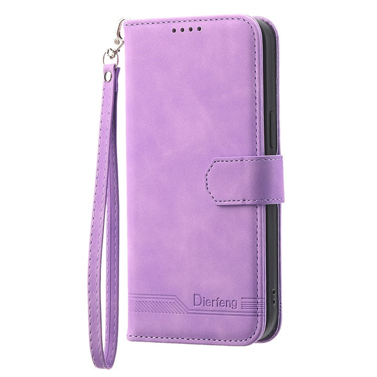 DIERFENG DF-03 Cellphone Cover for vivo V27 5G , Lines Imprinted Wallet Stand Mobile Leather Case - Purple