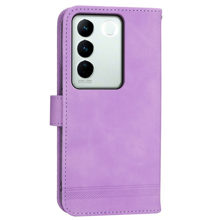 DIERFENG DF-03 Cellphone Cover for vivo V27 5G , Lines Imprinted Wallet Stand Mobile Leather Case - Purple