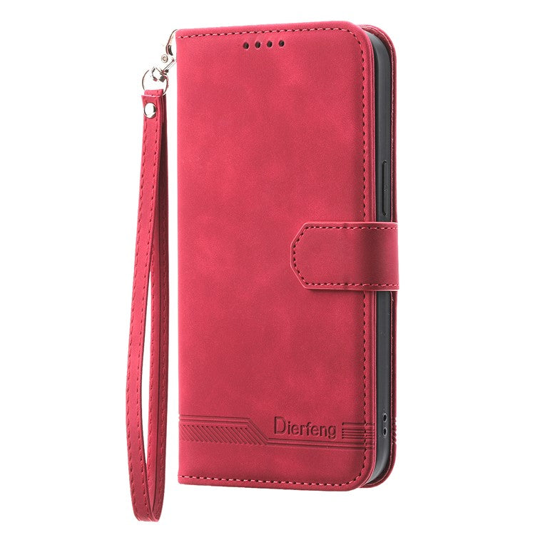 DIERFENG DF-03 Cellphone Cover for vivo V27 5G , Lines Imprinted Wallet Stand Mobile Leather Case - Red