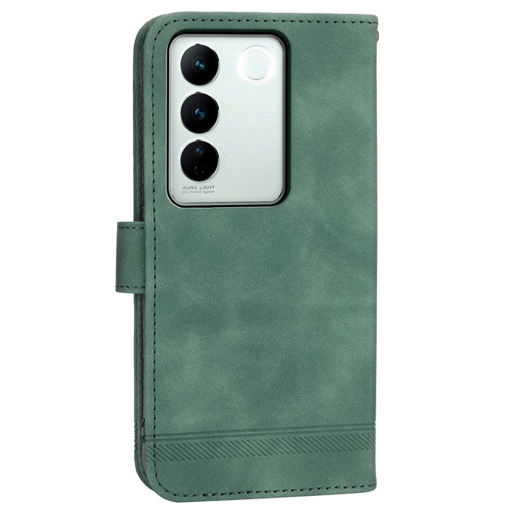 DIERFENG DF-03 Cellphone Cover for vivo V27 5G , Lines Imprinted Wallet Stand Mobile Leather Case - Green