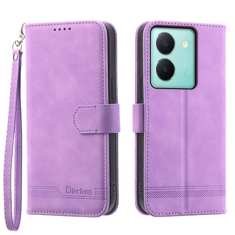 DIERFENG DF-03 Anti-drop Phone Case for vivo Y36 4G (Global) Lines Imprint Leather Wallet Stand Cover - Purple