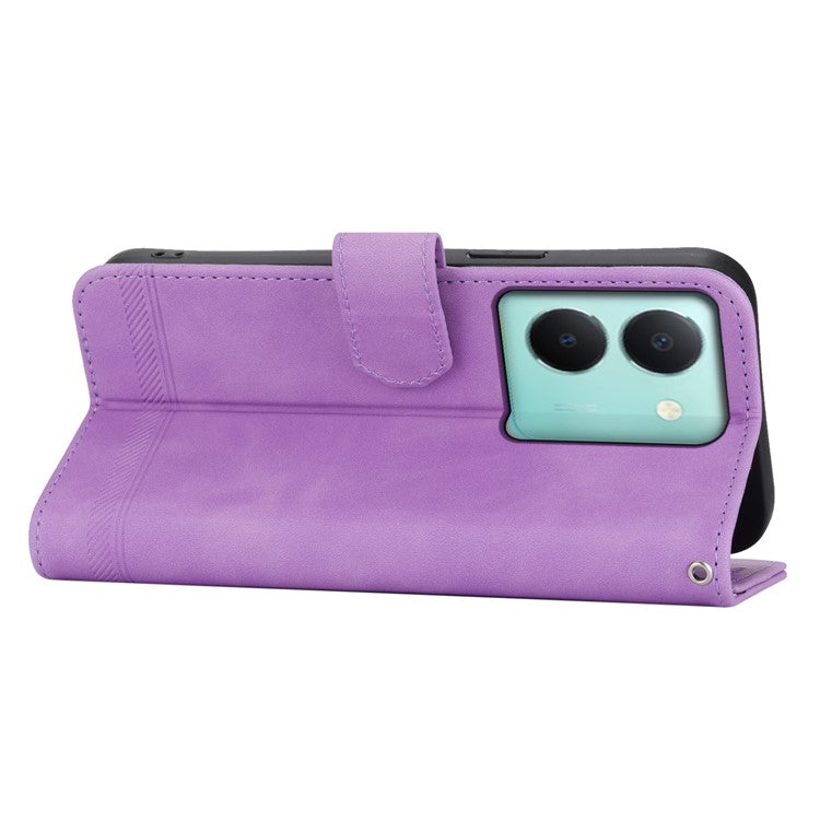 DIERFENG DF-03 Anti-drop Phone Case for vivo Y36 4G (Global) Lines Imprint Leather Wallet Stand Cover - Purple