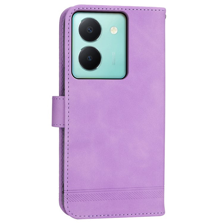 DIERFENG DF-03 Anti-drop Phone Case for vivo Y36 4G (Global) Lines Imprint Leather Wallet Stand Cover - Purple