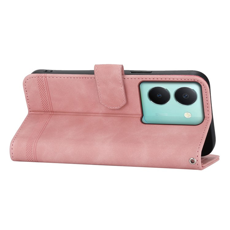 DIERFENG DF-03 Anti-drop Phone Case for vivo Y36 4G (Global) Lines Imprint Leather Wallet Stand Cover - Pink