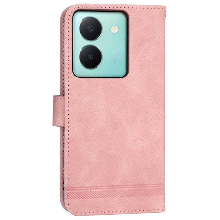 DIERFENG DF-03 Anti-drop Phone Case for vivo Y36 4G (Global) Lines Imprint Leather Wallet Stand Cover - Pink