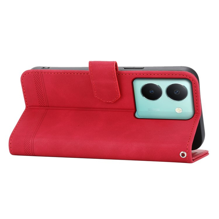 DIERFENG DF-03 Anti-drop Phone Case for vivo Y36 4G (Global) Lines Imprint Leather Wallet Stand Cover - Red