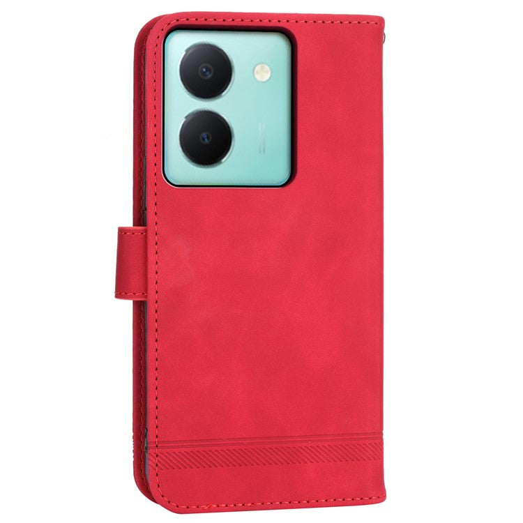 DIERFENG DF-03 Anti-drop Phone Case for vivo Y36 4G (Global) Lines Imprint Leather Wallet Stand Cover - Red