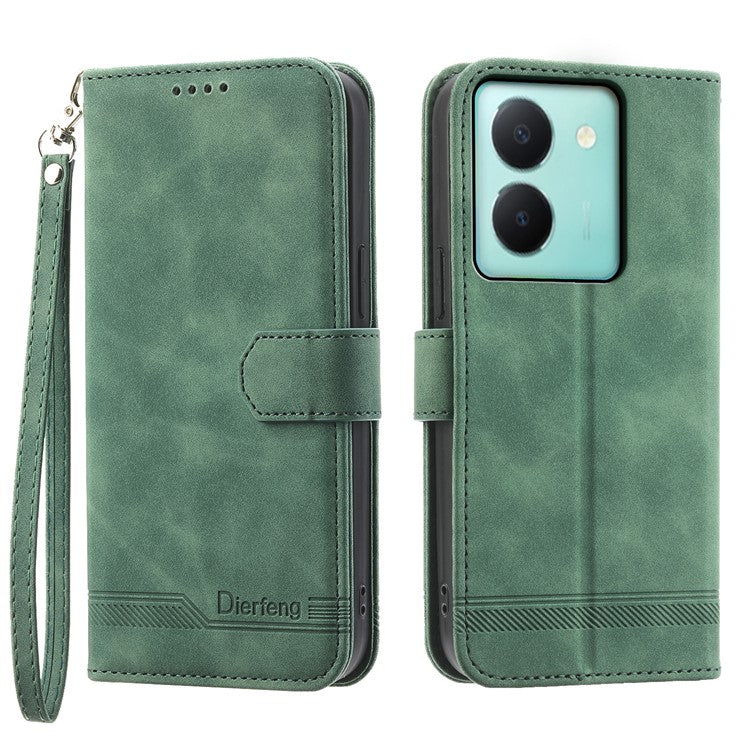 DIERFENG DF-03 Anti-drop Phone Case for vivo Y36 4G (Global) Lines Imprint Leather Wallet Stand Cover - Green