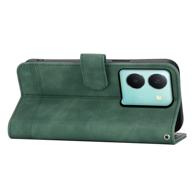 DIERFENG DF-03 Anti-drop Phone Case for vivo Y36 4G (Global) Lines Imprint Leather Wallet Stand Cover - Green