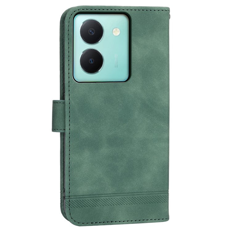 DIERFENG DF-03 Anti-drop Phone Case for vivo Y36 4G (Global) Lines Imprint Leather Wallet Stand Cover - Green