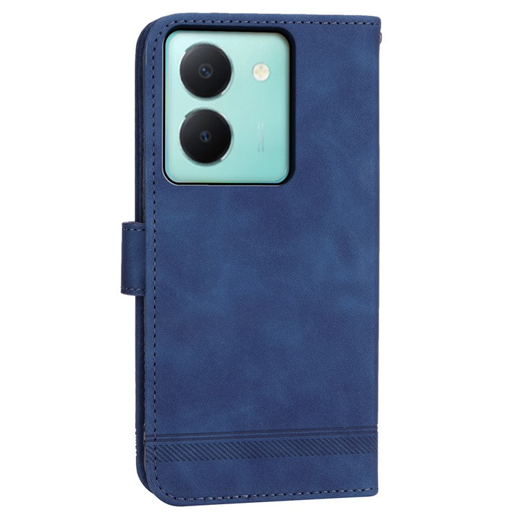 DIERFENG DF-03 Anti-drop Phone Case for vivo Y36 4G (Global) Lines Imprint Leather Wallet Stand Cover - Blue