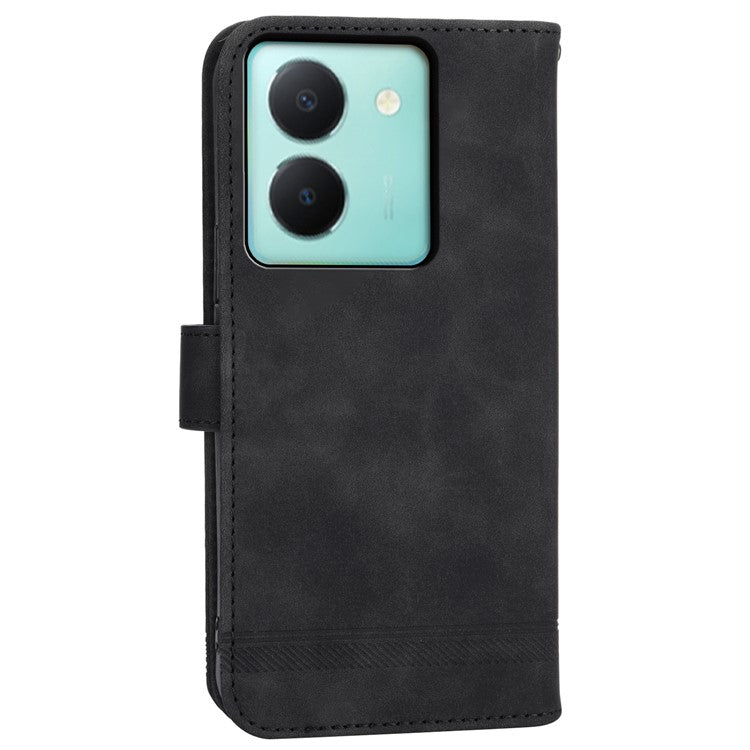 DIERFENG DF-03 Anti-drop Phone Case for vivo Y36 4G (Global) Lines Imprint Leather Wallet Stand Cover - Black