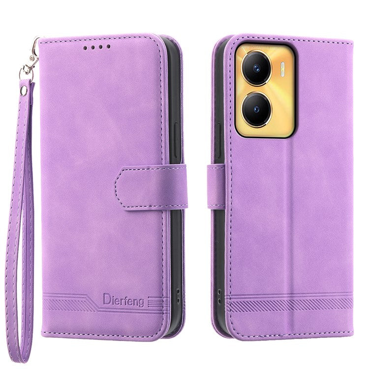 DIERFENG DF-03 Lines Imprinted Cover for vivo Y56 5G PU Leather Wallet Stand Phone Case - Purple