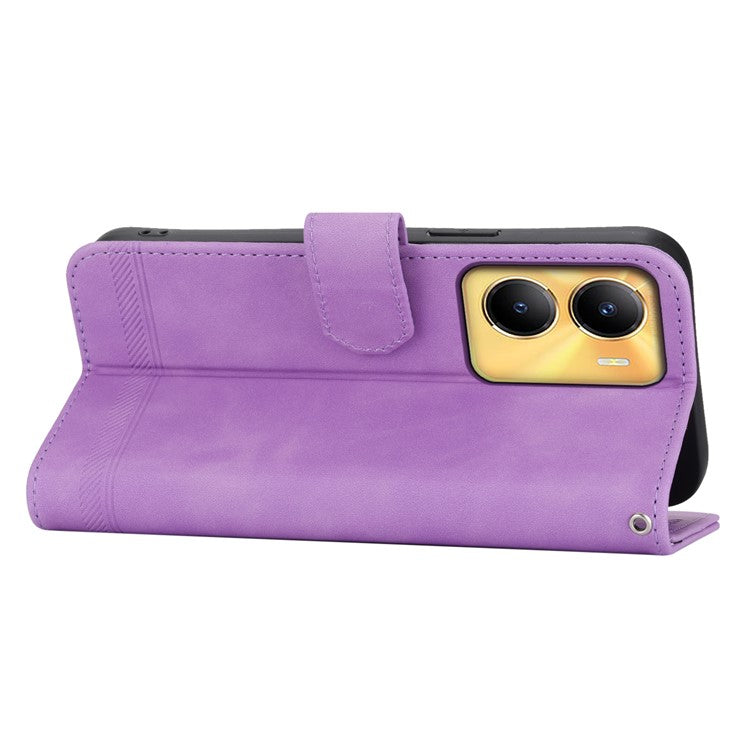 DIERFENG DF-03 Lines Imprinted Cover for vivo Y56 5G PU Leather Wallet Stand Phone Case - Purple