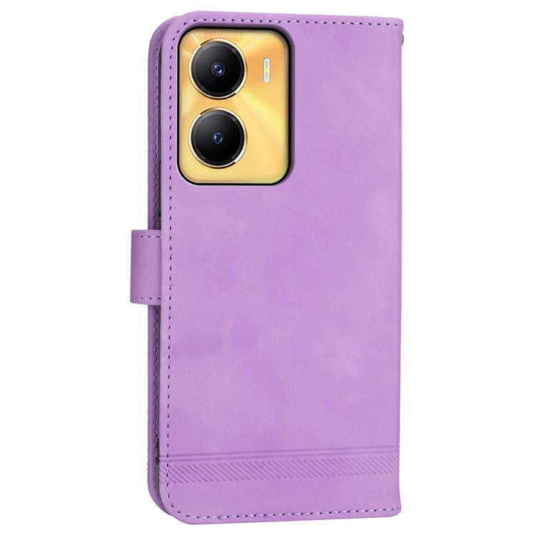 DIERFENG DF-03 Lines Imprinted Cover for vivo Y56 5G PU Leather Wallet Stand Phone Case - Purple