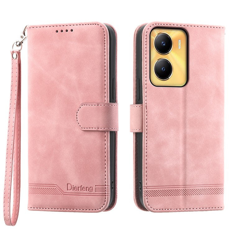 DIERFENG DF-03 Lines Imprinted Cover for vivo Y56 5G PU Leather Wallet Stand Phone Case - Pink