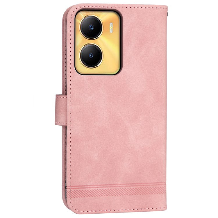 DIERFENG DF-03 Lines Imprinted Cover for vivo Y56 5G PU Leather Wallet Stand Phone Case - Pink