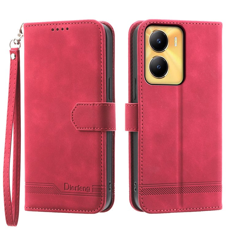 DIERFENG DF-03 Lines Imprinted Cover for vivo Y56 5G PU Leather Wallet Stand Phone Case - Red