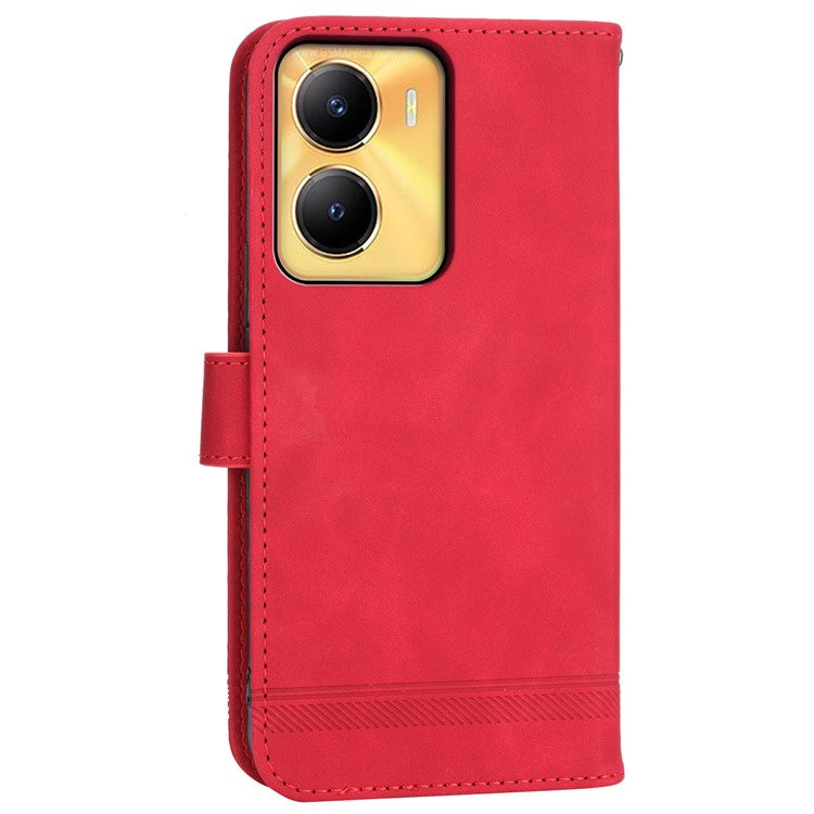 DIERFENG DF-03 Lines Imprinted Cover for vivo Y56 5G PU Leather Wallet Stand Phone Case - Red