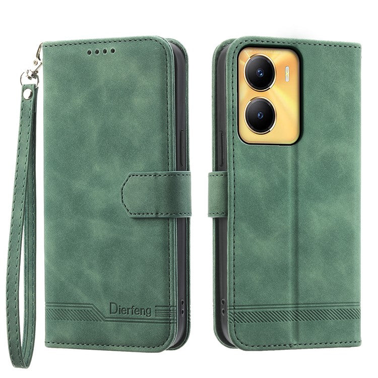 DIERFENG DF-03 Lines Imprinted Cover for vivo Y56 5G PU Leather Wallet Stand Phone Case - Green