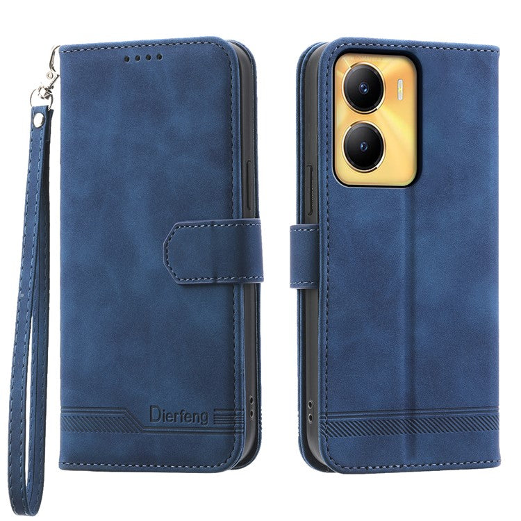 DIERFENG DF-03 Lines Imprinted Cover for vivo Y56 5G PU Leather Wallet Stand Phone Case - Blue