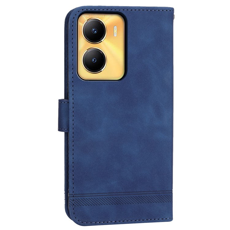 DIERFENG DF-03 Lines Imprinted Cover for vivo Y56 5G PU Leather Wallet Stand Phone Case - Blue