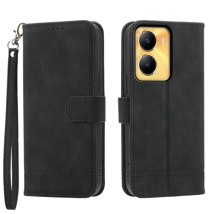 DIERFENG DF-03 Lines Imprinted Cover for vivo Y56 5G PU Leather Wallet Stand Phone Case - Black