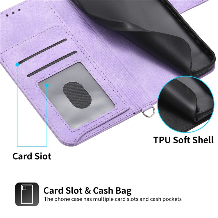 Leather Phone Case for vivo Y02A 4G , Imprinted Flower Stand Wallet Cover with Wrist Strap + Shoulder Strap - Light Purple