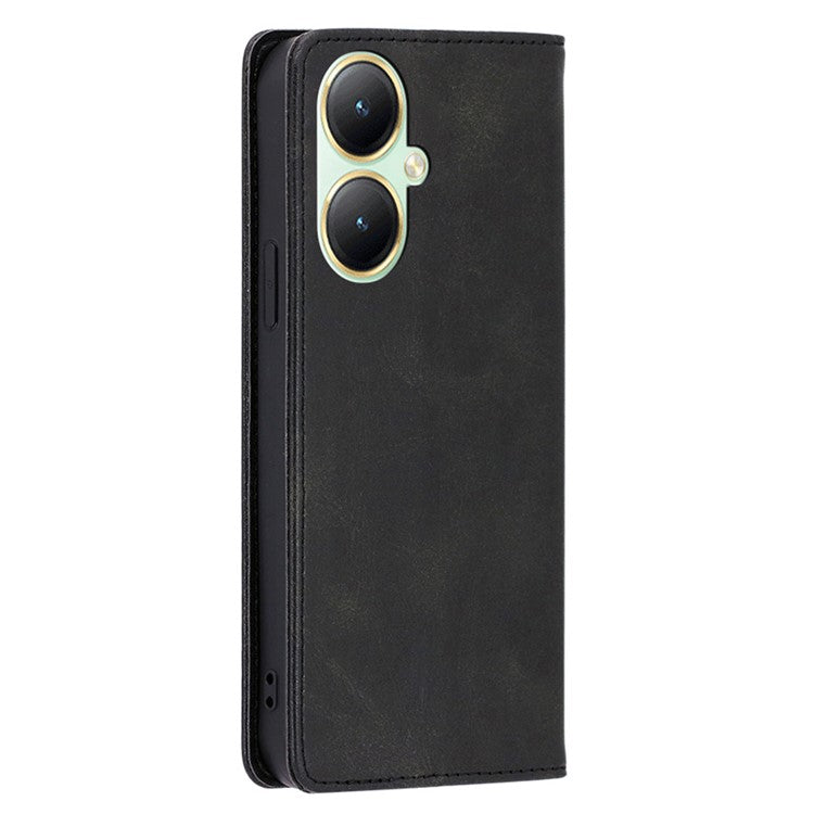 Wallet Leather Case for vivo Y35m+ 5G / Y35+ 5G , Calf Texture Stand Protective Phone Cover - Black