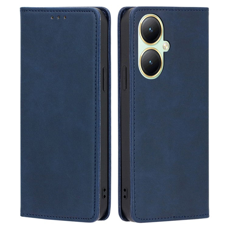 Wallet Leather Case for vivo Y35m+ 5G / Y35+ 5G , Calf Texture Stand Protective Phone Cover - Sapphire