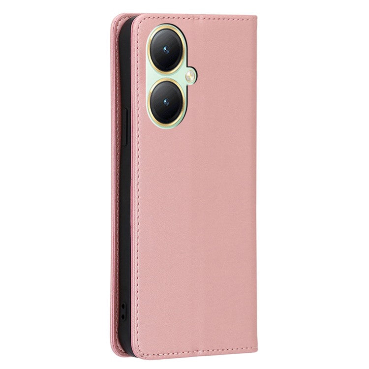 Wallet Leather Case for vivo Y35m+ 5G / Y35+ 5G , Calf Texture Stand Protective Phone Cover - Rose Gold