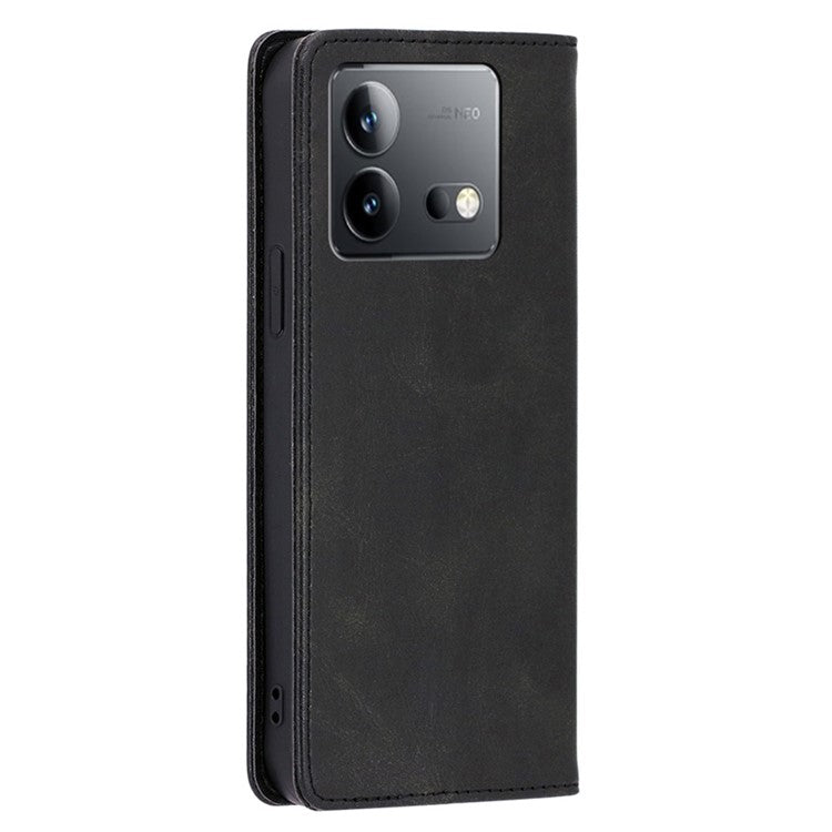 For vivo iQOO Neo8 5G / Neo8 Pro 5G Shockproof Phone Cover Calf Texture Leather Shell Stand Wallet Case - Black