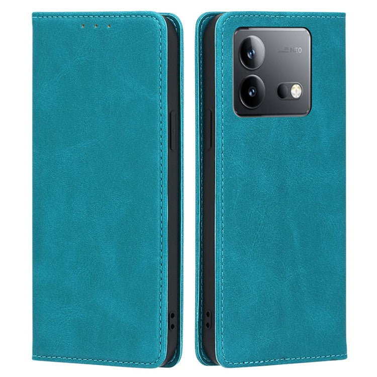 For vivo iQOO Neo8 5G / Neo8 Pro 5G Shockproof Phone Cover Calf Texture Leather Shell Stand Wallet Case - Baby Blue