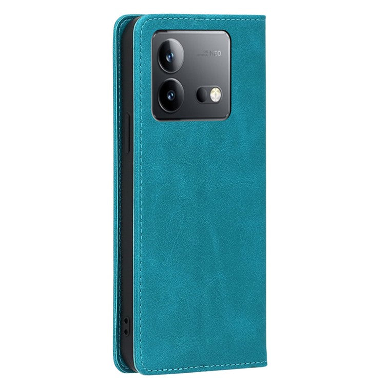 For vivo iQOO Neo8 5G / Neo8 Pro 5G Shockproof Phone Cover Calf Texture Leather Shell Stand Wallet Case - Baby Blue