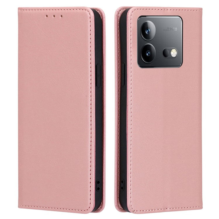 For vivo iQOO Neo8 5G / Neo8 Pro 5G Shockproof Phone Cover Calf Texture Leather Shell Stand Wallet Case - Rose Gold