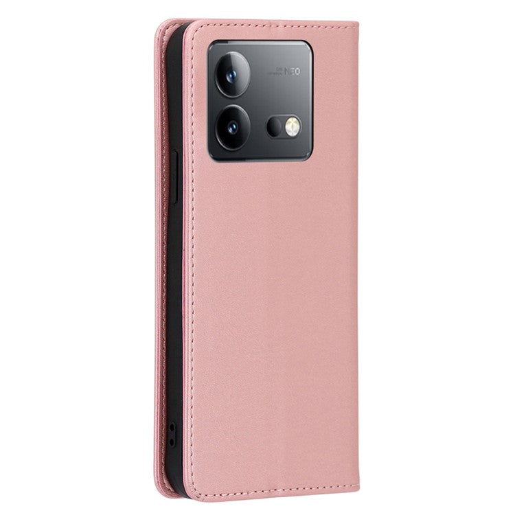 For vivo iQOO Neo8 5G / Neo8 Pro 5G Shockproof Phone Cover Calf Texture Leather Shell Stand Wallet Case - Rose Gold