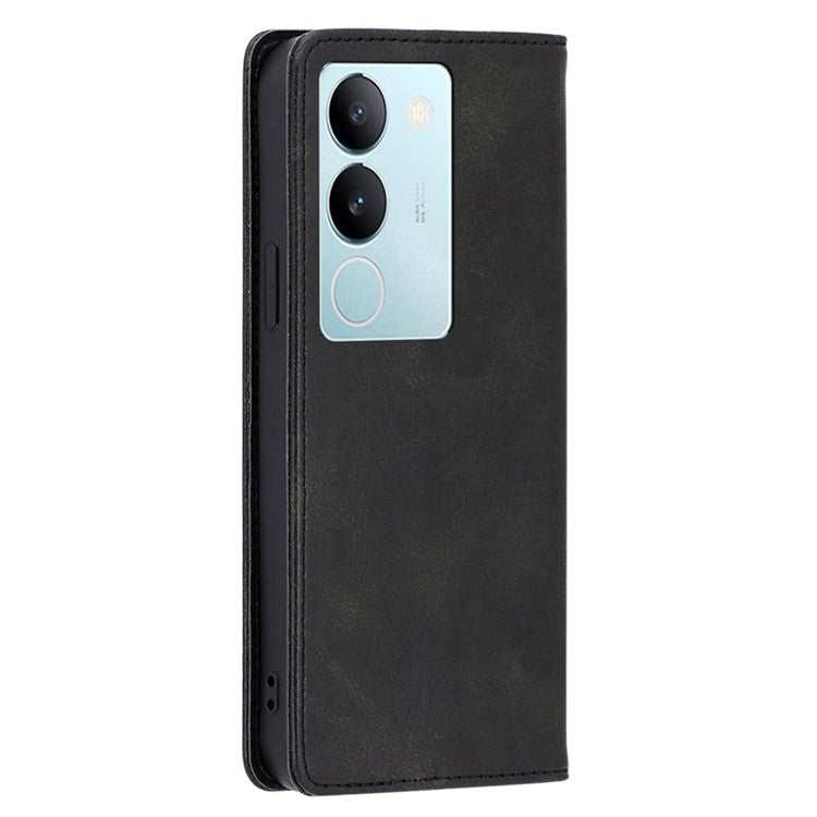 For vivo S17 Pro 5G / S17 5G Anti-Scratch Calf Texture Leather Cover Stand Wallet Phone Case - Black