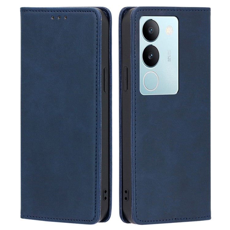 For vivo S17 Pro 5G / S17 5G Anti-Scratch Calf Texture Leather Cover Stand Wallet Phone Case - Sapphire